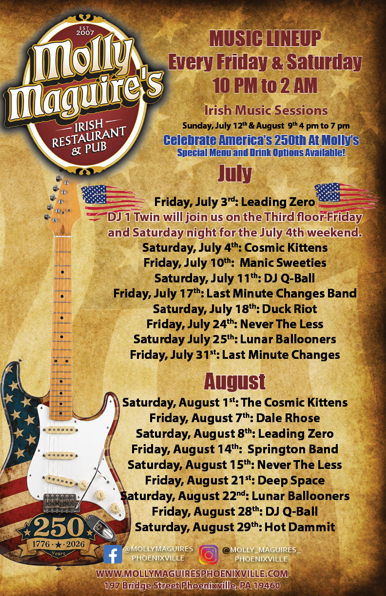 Molly Maguires Live Bands July August 2026 new
