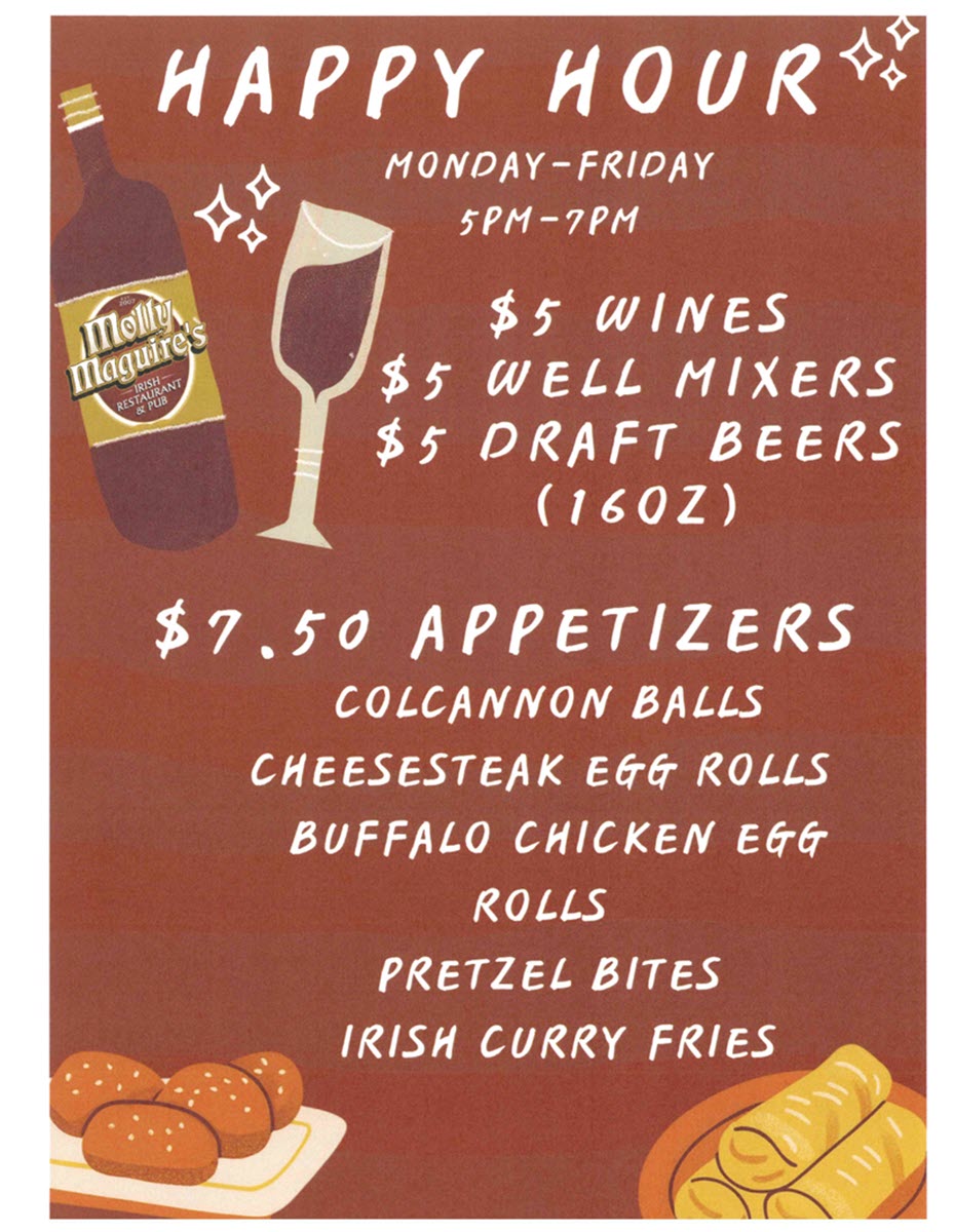 Mollys Happy Hour menu